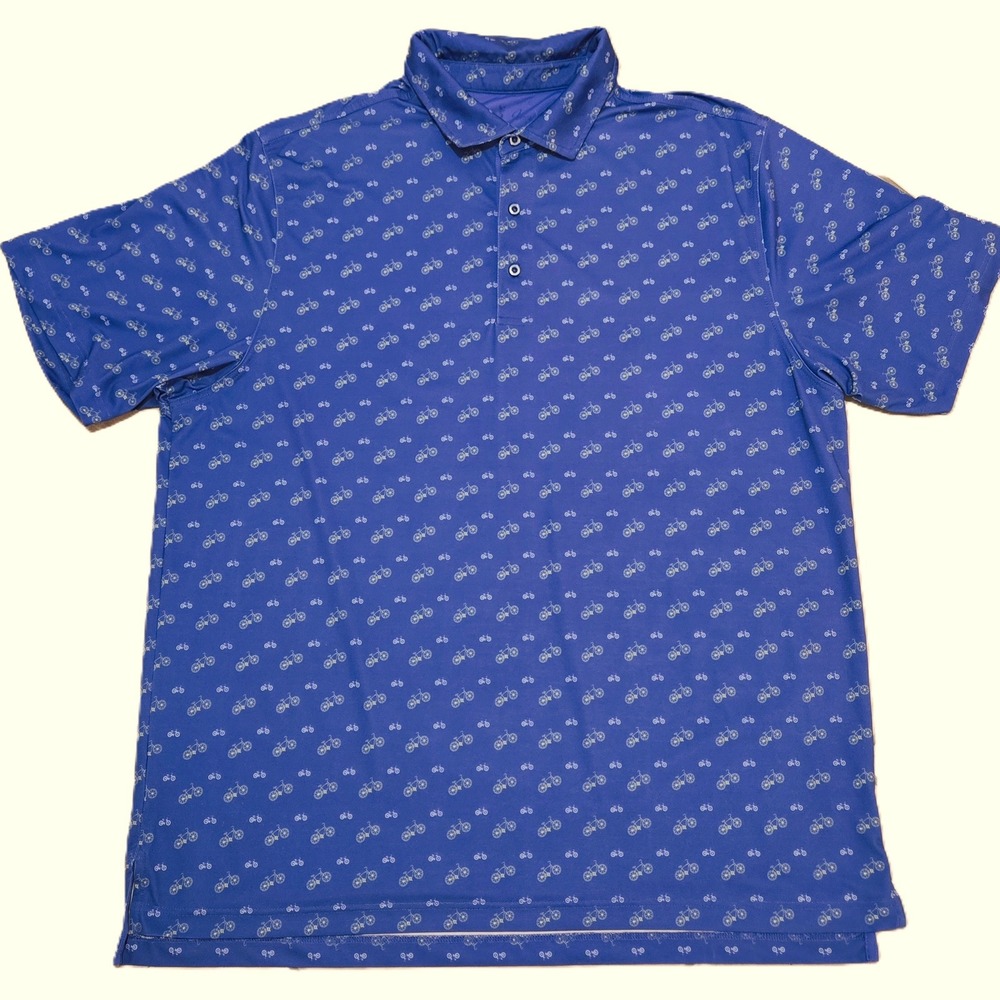 Bobby Jones Mens Polo Shirt‎ XX Large Blue Bicycle Print Performance Golf